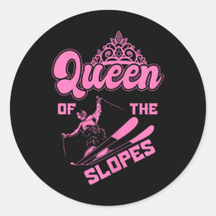Queen Of The Slopes Skiing Winter Sports Mountains Classic Round Sticker