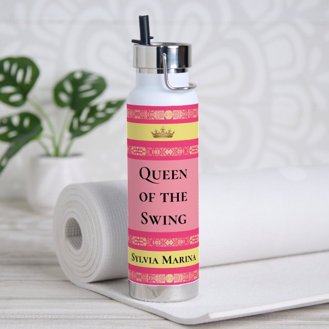 Queen of the Swing Pink  Water Bottle (Yoga (Rotated))