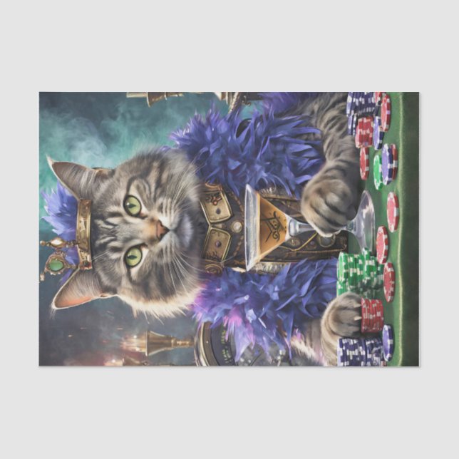Queen of the Table, Cat playing cards Tissue Paper (Front)