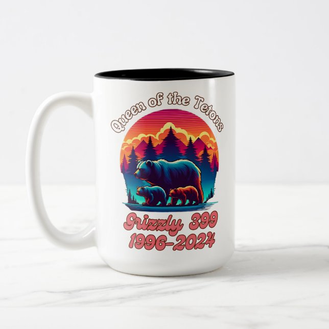 Queen of the Tetons Grizzly 399 Tribute 1996-2024 Two-Tone Coffee Mug (Left)