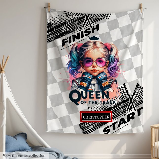 Queen of the Track Racing Sport Car Birthday Gift Fleece Blanket (Queen of the Track Racing Sport Car Birthday Gift Fleece Blanket)