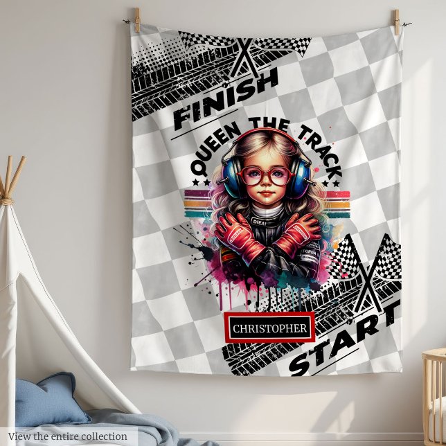 Queen of the Track Racing Sport Car Birthday Girl Fleece Blanket (Queen of the Track Racing Sport Car Birthday Girl)