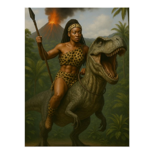 Queen of the Wild – Amazon Warrior on Dinosaur Poster (Front)