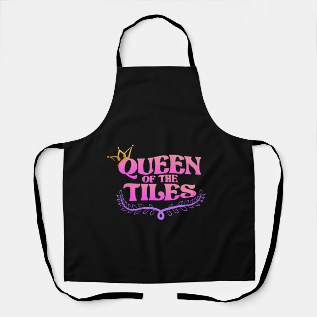 Queen Of Tiles Mahjong Game Player Games Women Apron (Front)