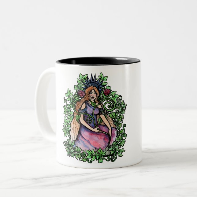 Queen of Wands Tarot Goddess Two-Tone Coffee Mug (Front Left)