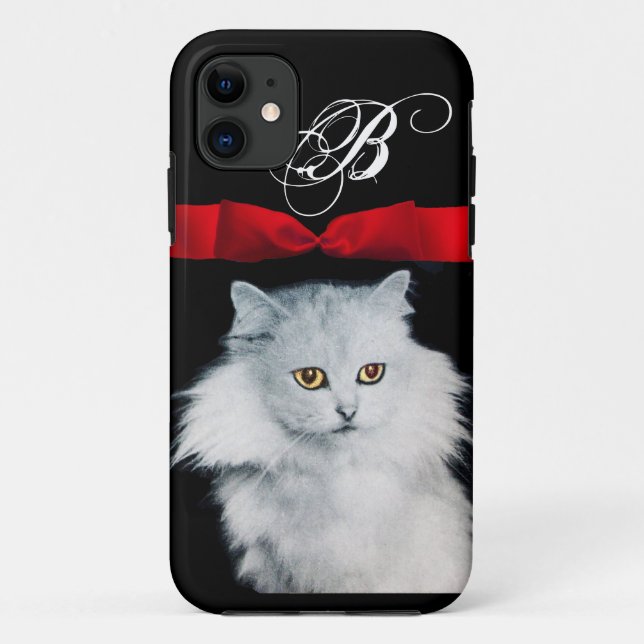 QUEEN OF WHITE CATS WITH RED RIBBON MONOGRAM Case-Mate iPhone CASE (Back)