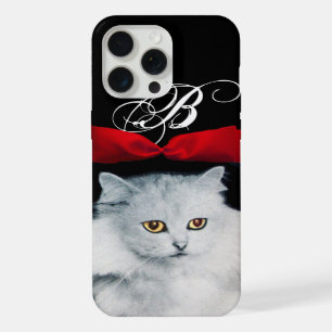 QUEEN OF WHITE CATS WITH RED RIBBON MONOGRAM iPhone 15 PRO MAX CASE