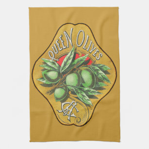 Queen Olives Vintage Food Crate Label Tea Towel