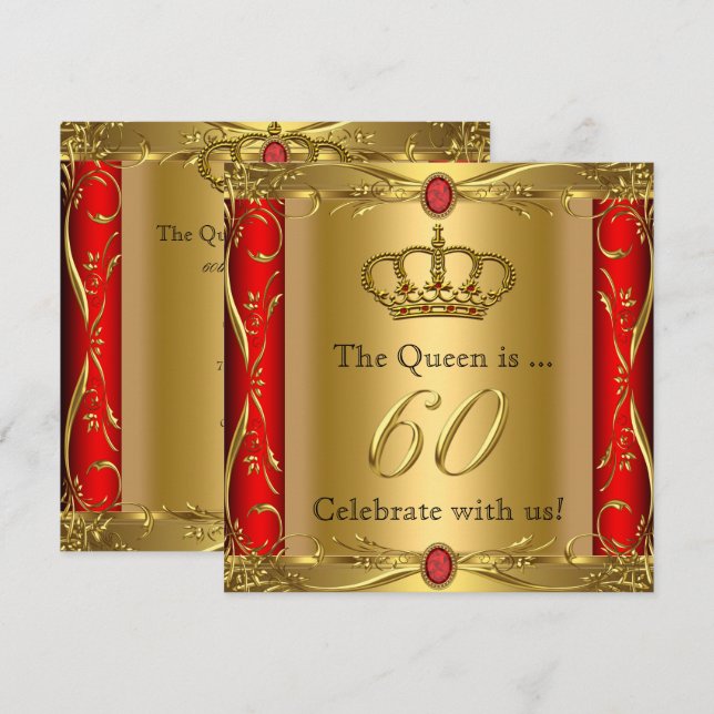 Queen or King Regal Red Gold 60th Birthday Party Invitation (Front/Back)