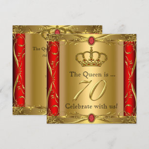 Queen or King Regal Red Gold 70th Birthday Party Invitation