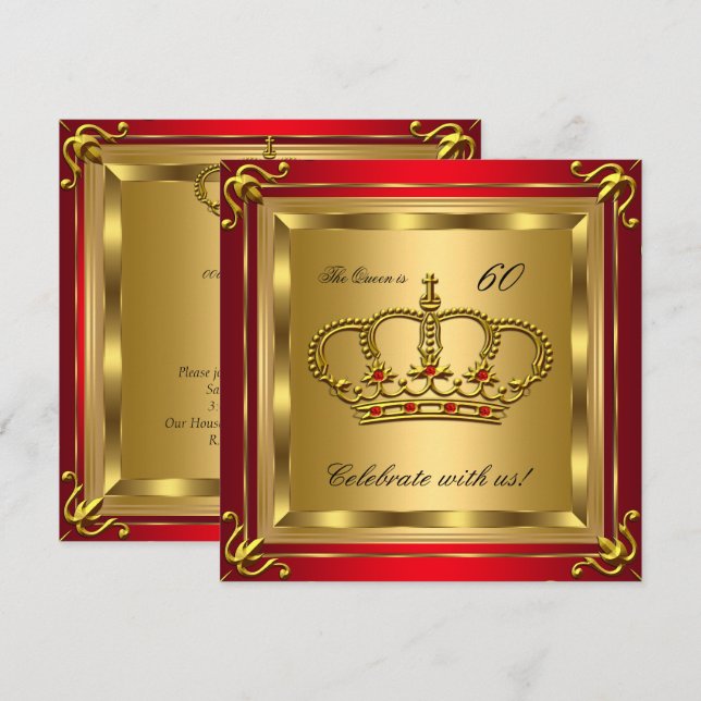 Queen or King Regal Red Gold Birthday Party 2 Invitation (Front/Back)