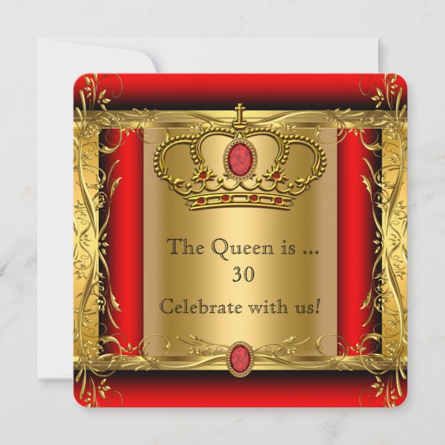 Queen or King Regal Red Gold Birthday Party Invitation (Front)