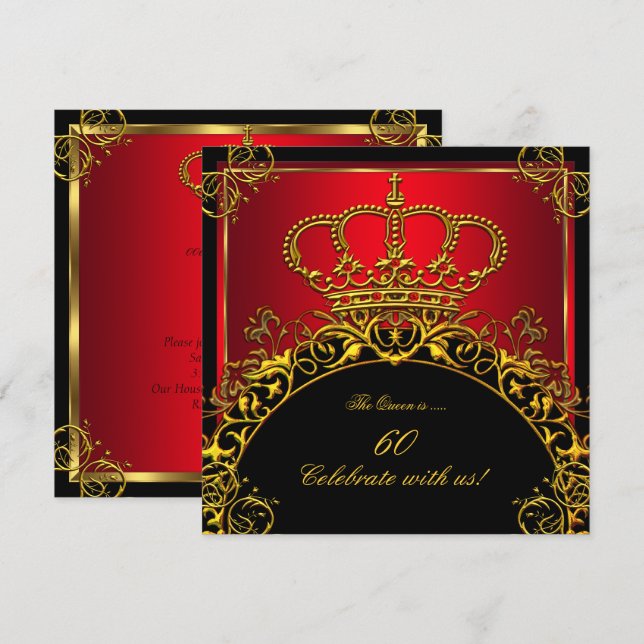 Queen or King Regal Red Gold Royal Birthday Party Invitation (Front/Back)