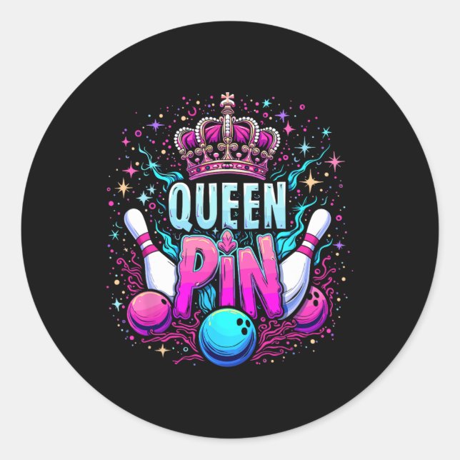 Queen Pin Shirt Bowler Bowling League For Bowling  Classic Round Sticker (Front)