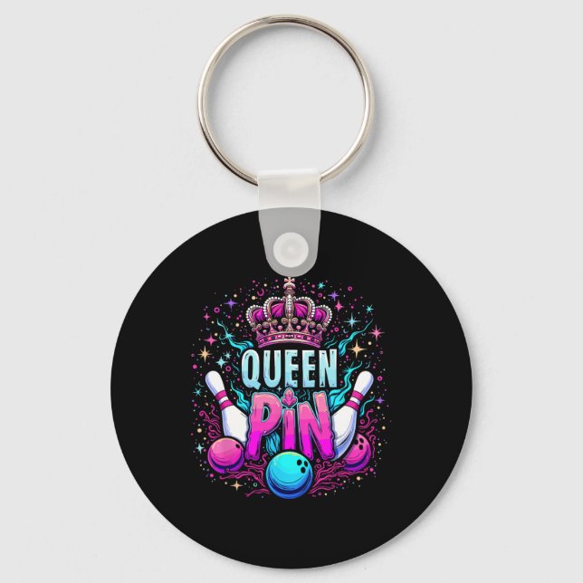 Queen Pin Shirt Bowler Bowling League For Bowling  Key Ring (Front)