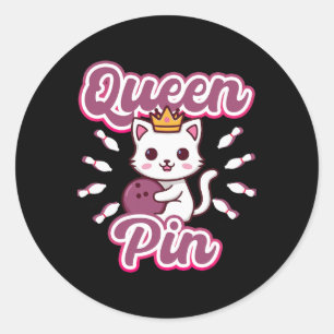 Queen Pin Women's Girls Bowling Cat Classic Round Sticker