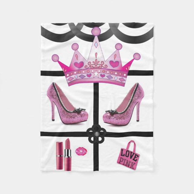 Queen pink white fleece blanket (Front)