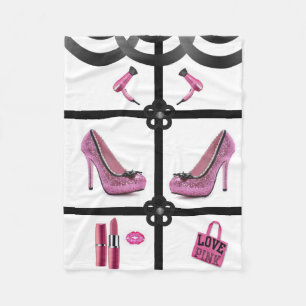 Queen pink white fleece blanket