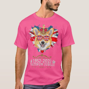 Queen Platinum Jubilee Corgi with Crown Dog Heart T-Shirt