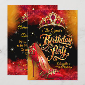 Queen Princess Birthday Party Gold Red Shoe Invitation