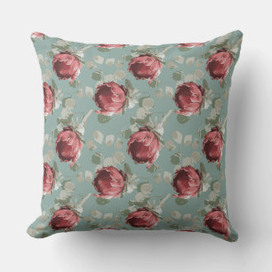 Queen Protea Repeat on French Blue Cushion
