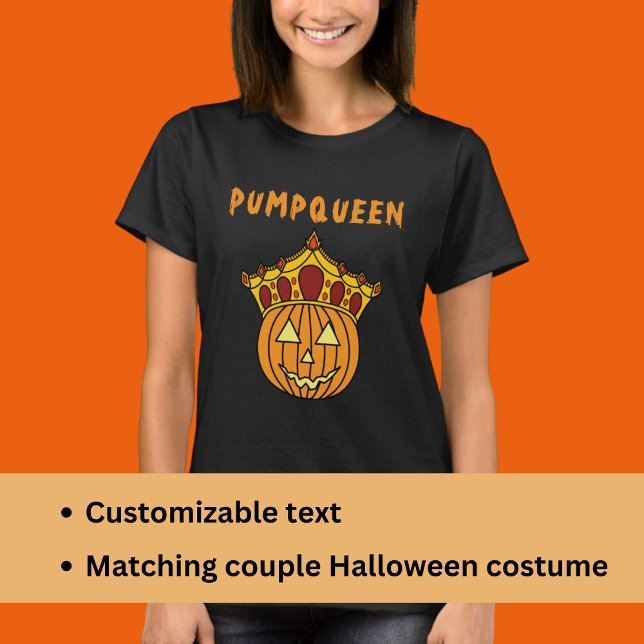 Queen Pumpkin Pun Humour Couple Halloween Costume T-Shirt (Creator Uploaded)