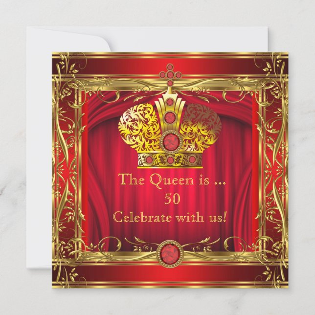 Queen Regal Red Gold 50th Birthday Party Invitation (Front)