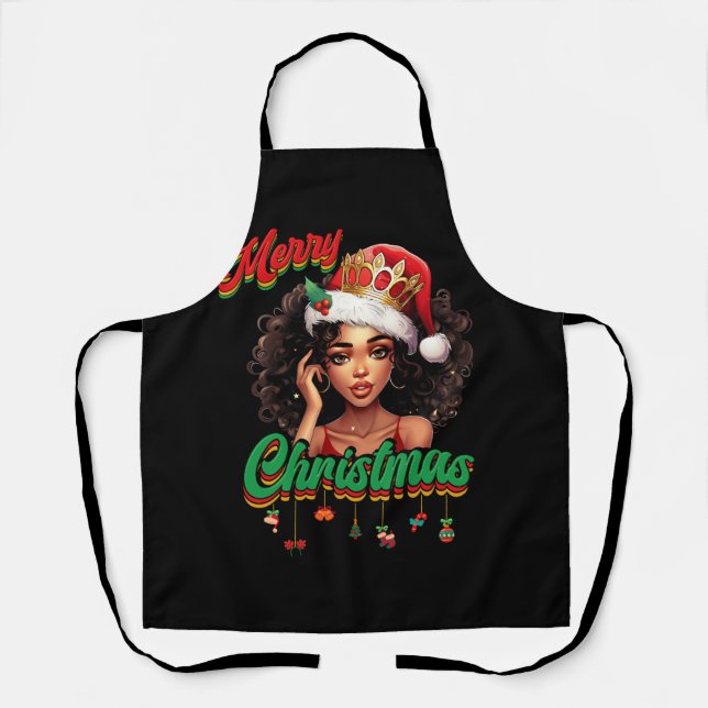 Queen Santa Claus American African Christmas Women Apron (Front)