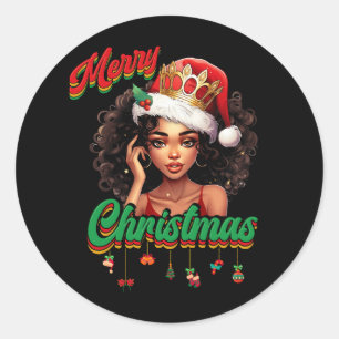 Queen Santa Claus American African Christmas Women Classic Round Sticker