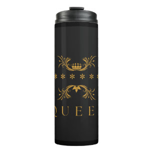 Queen Text Crown Image Black Background travel Thermal Tumbler