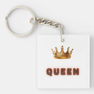 Queen Text Design With Fiery Texture Key Ring