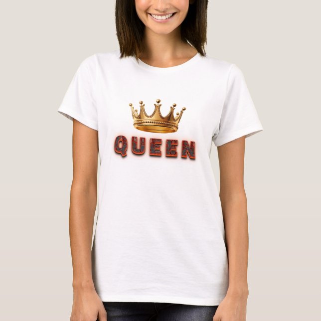 Queen Text Design With Fiery Texture T-Shirt (Front)