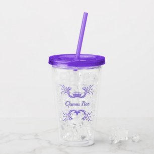 Queen Themed Purple Flouish and Crown Acrylic Tumbler