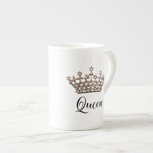 "Queen" Tiara Design Bone China Mug (Front Right)