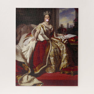 Queen Victoria blowing a pink bubble gum Jigsaw Puzzle