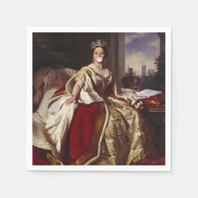 QUEEN VICTORIA BLOWING A PINK BUBBLE GUM   NAPKIN (Front)