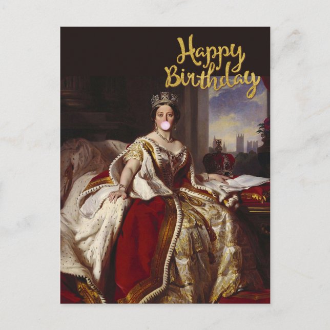QUEEN VICTORIA BLOWING A PINK BUBBLE GUM  POSTCARD (Front)