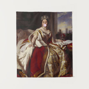 Queen Victoria blowing a pink bubble gum Tapestry