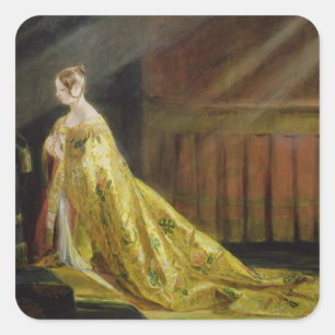 Queen Victoria in Her Coronation Robe, 1838 (oil o Square Sticker