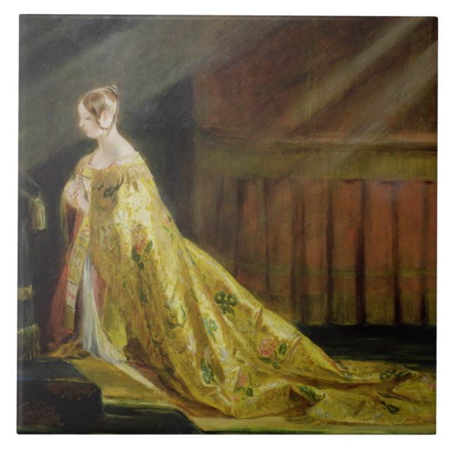 Queen Victoria in Her Coronation Robe, 1838 (oil o Tile (Front)