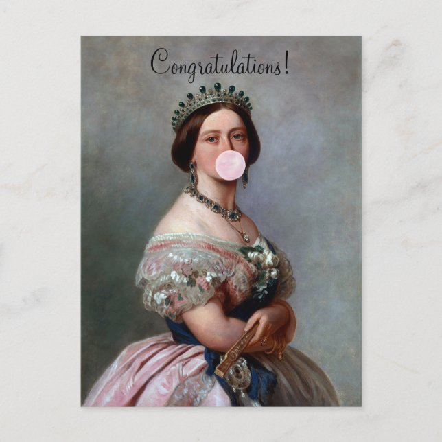 Queen Victoria pink satin blowing pink bubble gum Postcard (Front)
