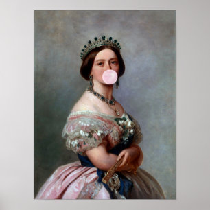 Queen Victoria pink satin blowing pink bubble gum Poster