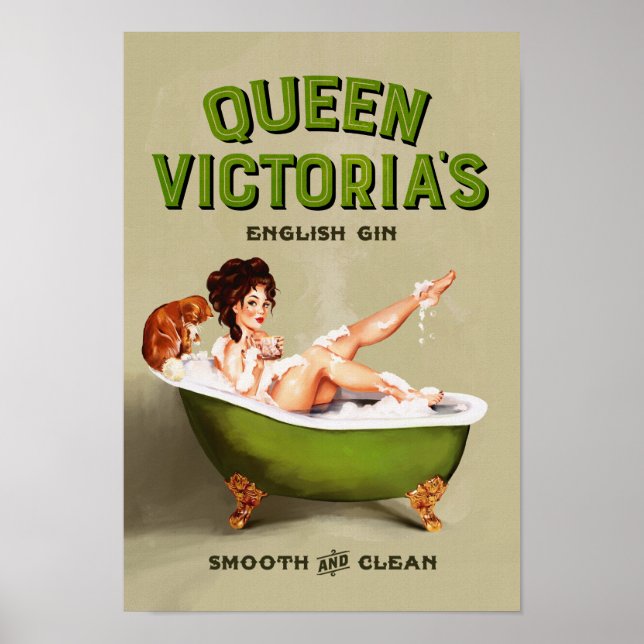Queen Victoria's English Gin: Vintage Alcohol Ad Poster (Front)