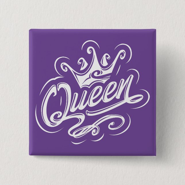 Queen With Crown, Typography Design 15 Cm Square Badge (Front)