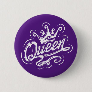 Queen With Crown, Typography Design 6 Cm Round Badge