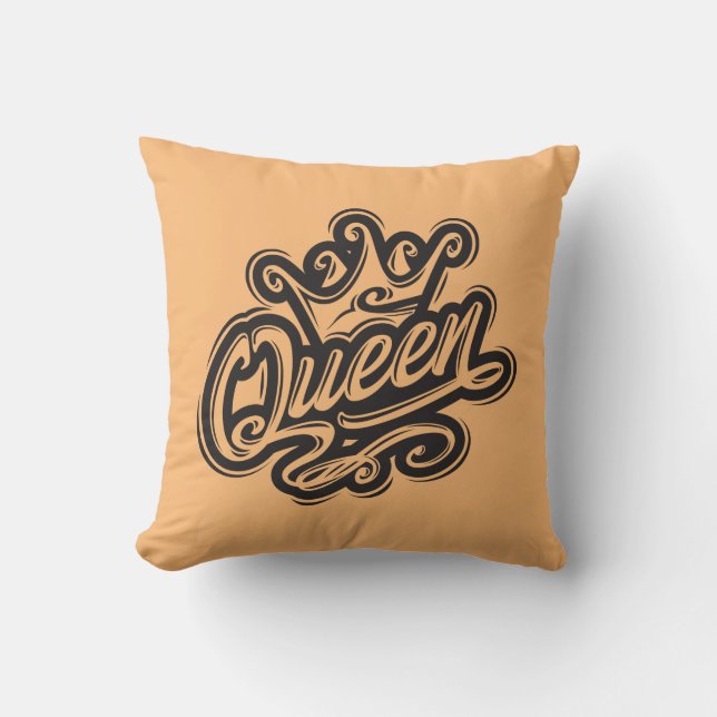 Queen With Crown, Typography Design Cushion (Front)
