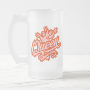 Queen With Crown, Typography Design Frosted Glass Beer Mug