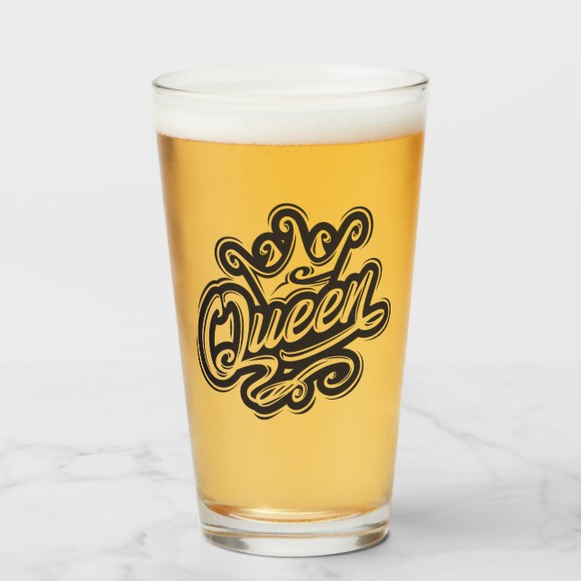 Queen With Crown, Typography Design Glass (Front Filled)