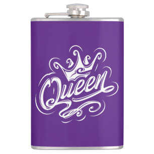 Queen With Crown, Typography Design Hip Flask