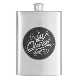 Queen With Crown, Typography Design Hip Flask